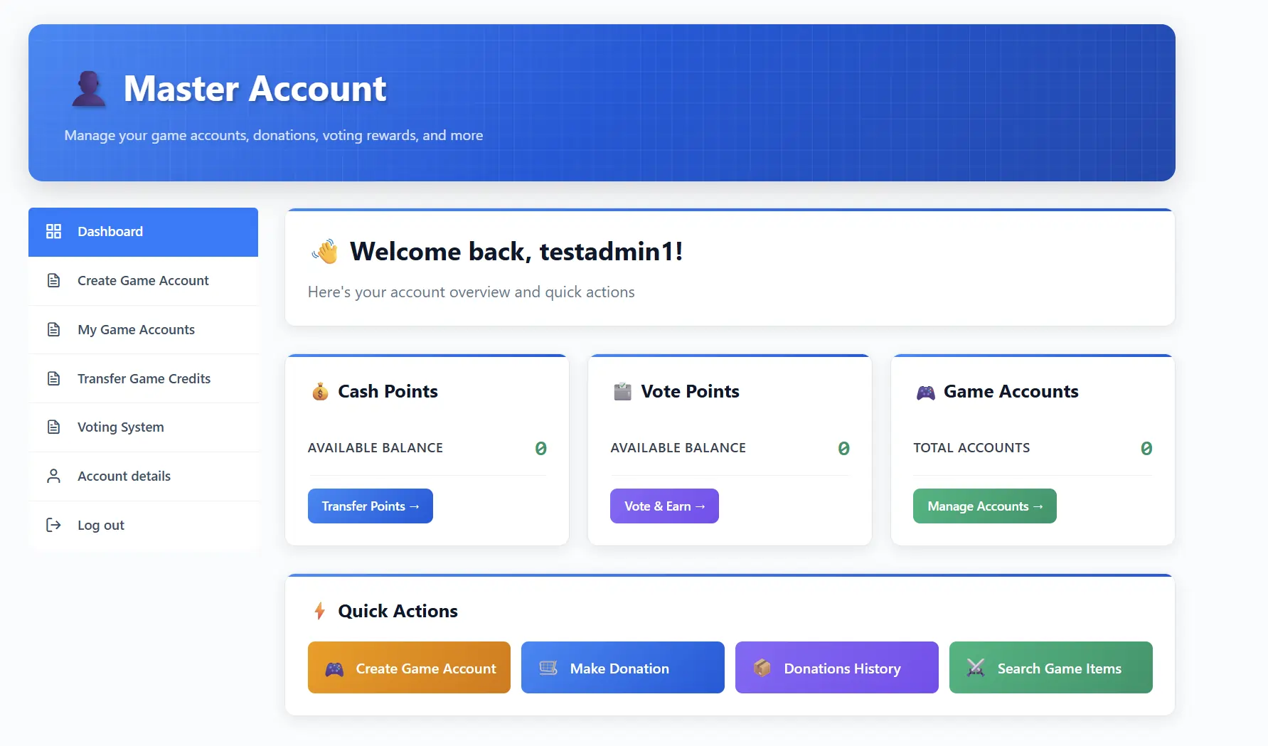 Master Account Panel